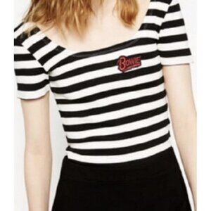 DAVID BOWIE Bodycon Tee Ribbed Striped Black & White Limited Edition ZARA Sz M